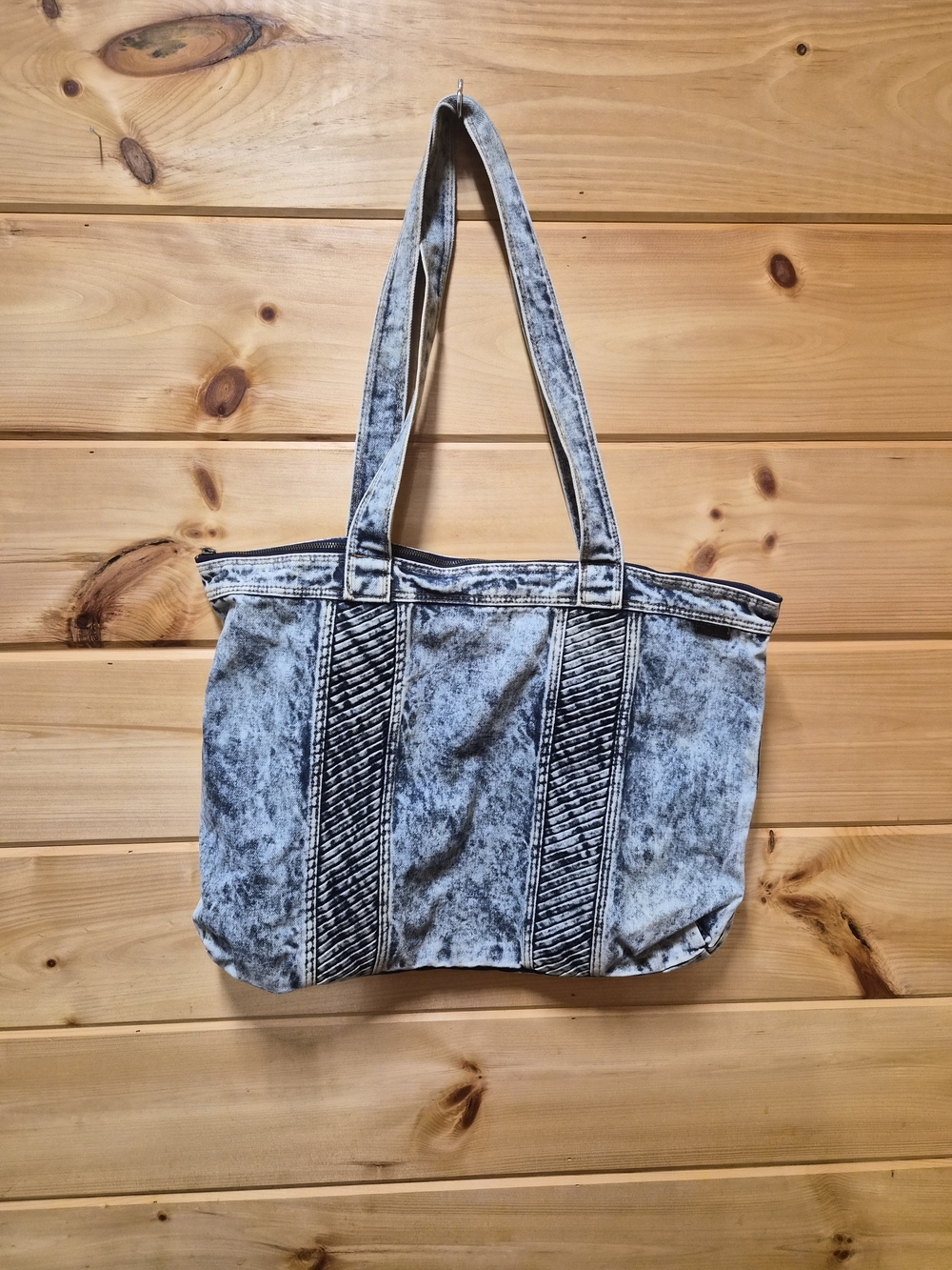 Vintage Acid Wash Tote Bag With Zipper
